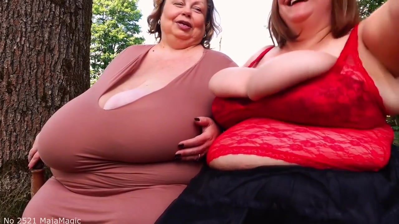 Karola & Maja Pull Their Tits Out Outside