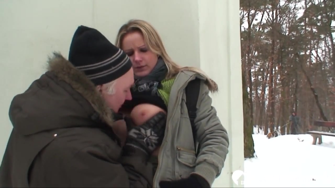 Outdoor winter fun with a hot blonde chick