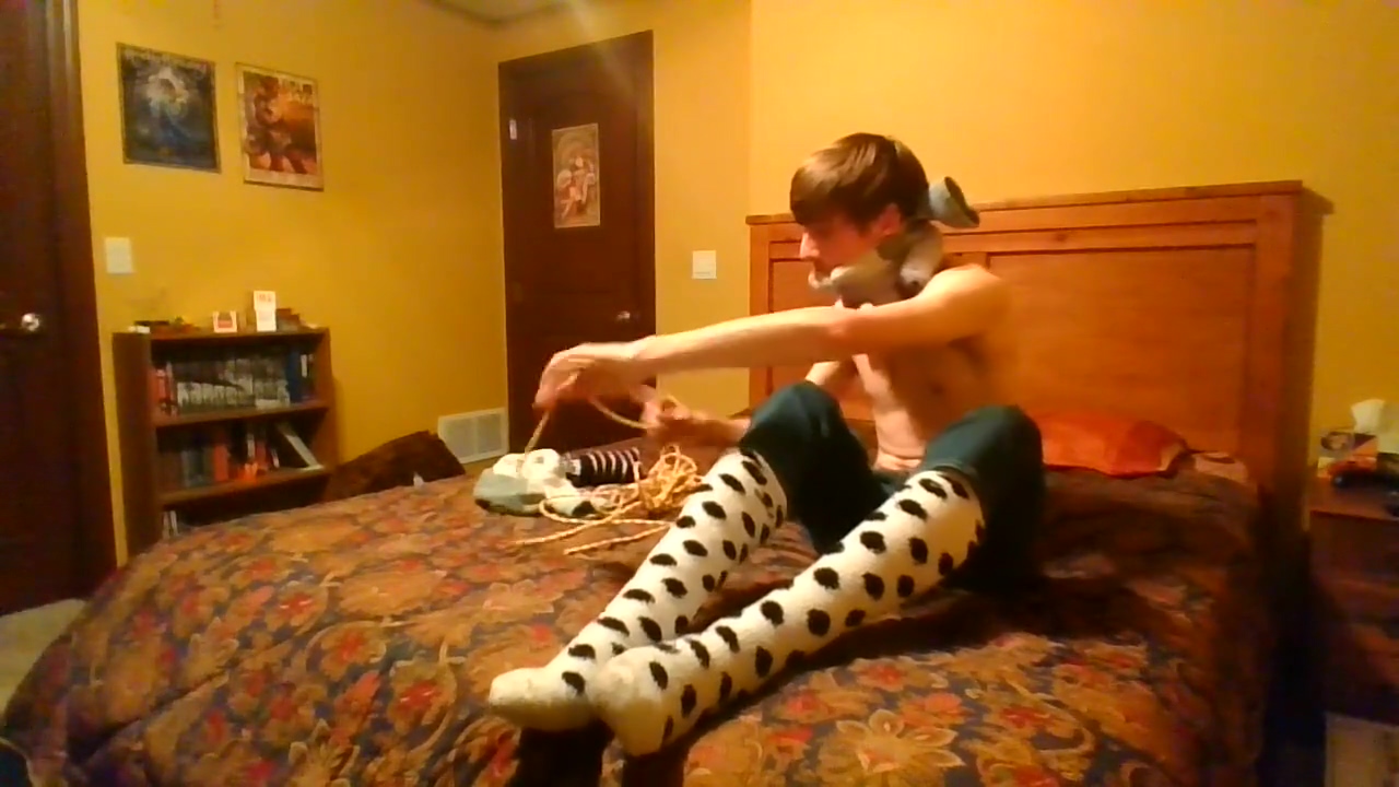 teen 18+ Hogties Himself Fuzzy Socks Selfbondage full Process