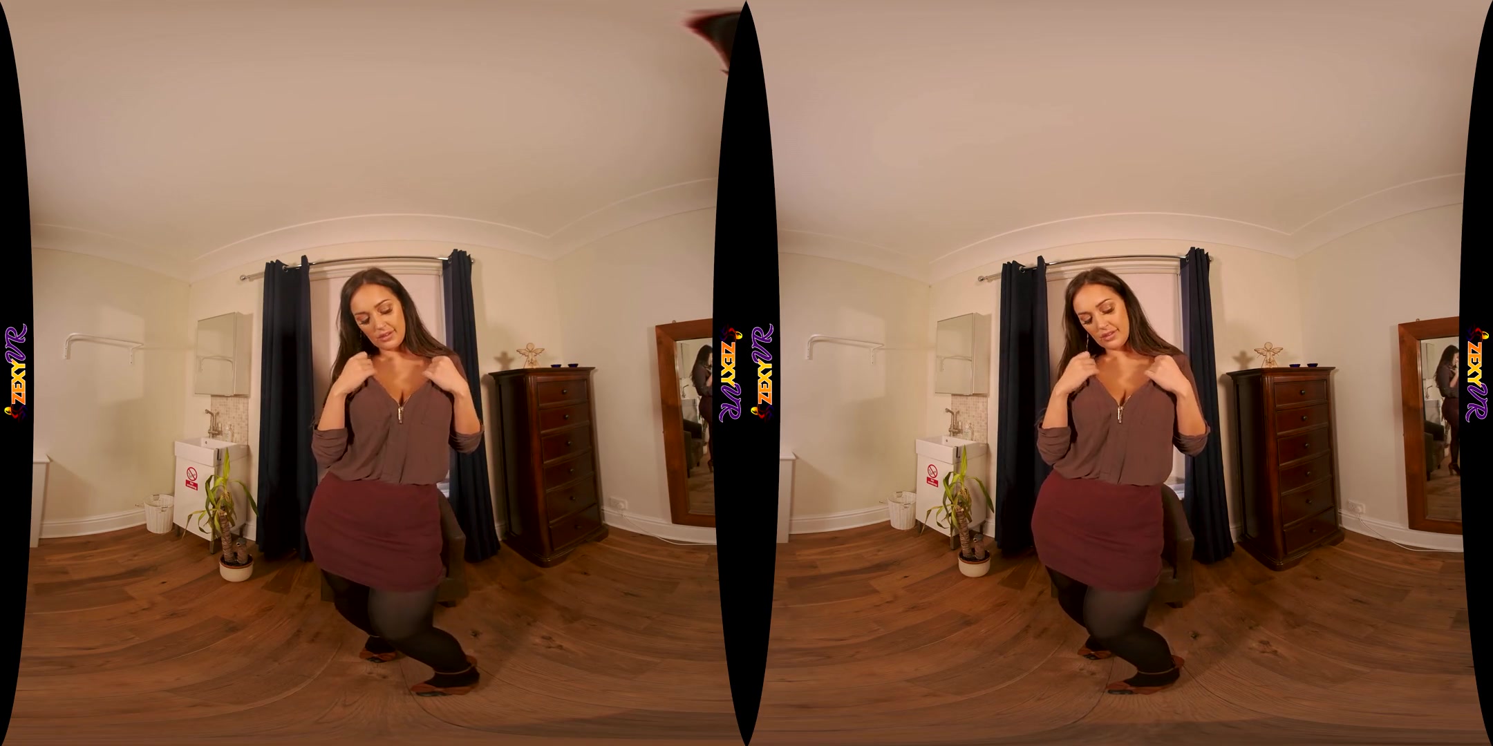 Care To Join? - Big Tit Brunette MILF Solo Striptease