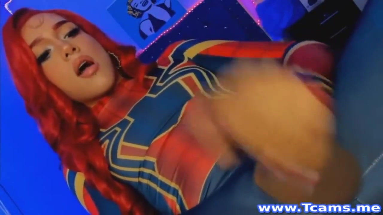 Shemale In Costume Masturbates Her Cock