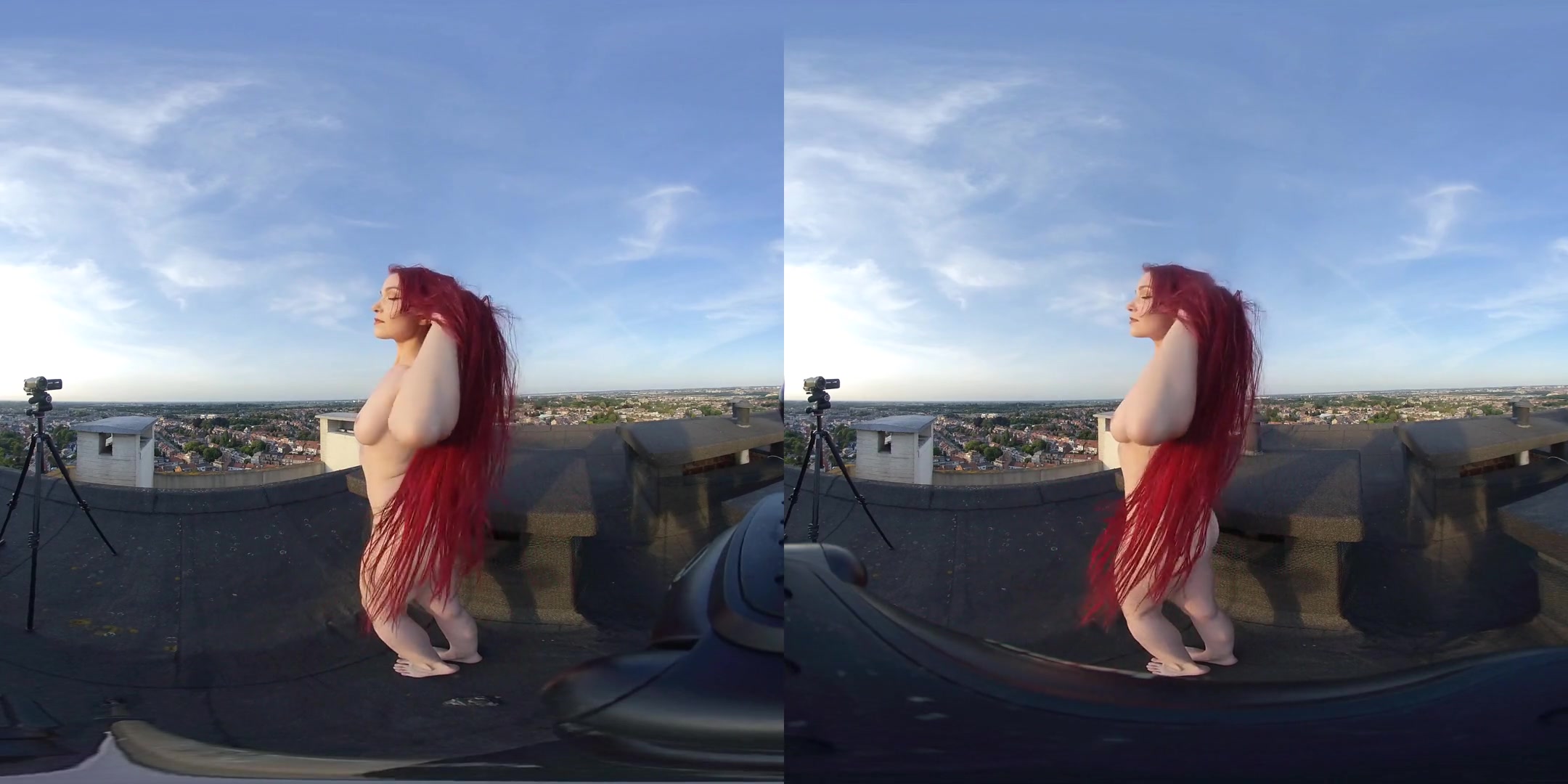 Lady - Photoshoot on a Rooftop - Redhead Naked Outdoors