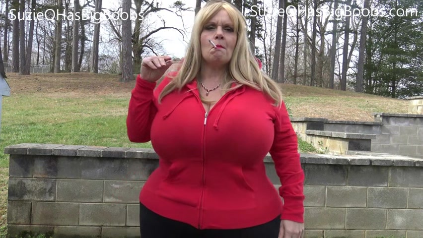 Suzie Q Smoking and Flashing Big Boobs
