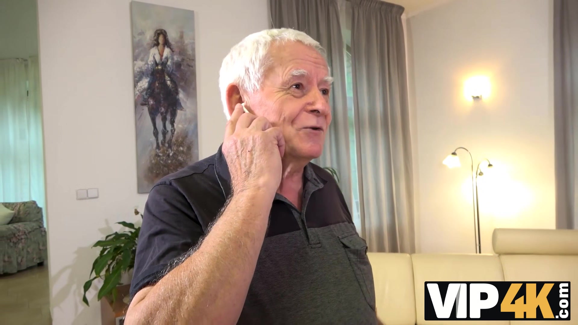 VIP4K. Grey-haired old impotent man ordered a sex robot for busty hungry wife