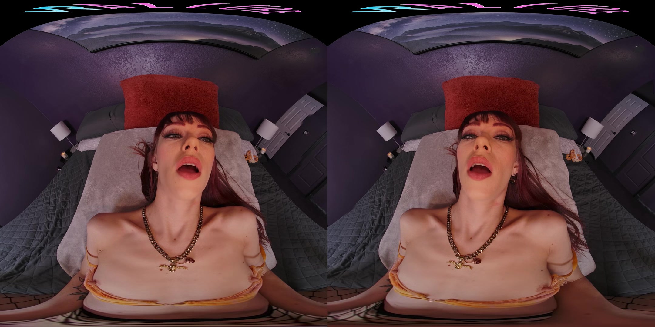 Tiny redhead rides her male sex doll in virtual reality