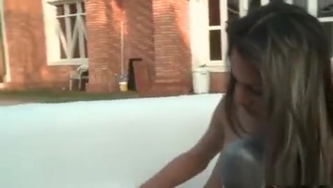 blonde t-girl honey arse Nailed By The Pool Gives