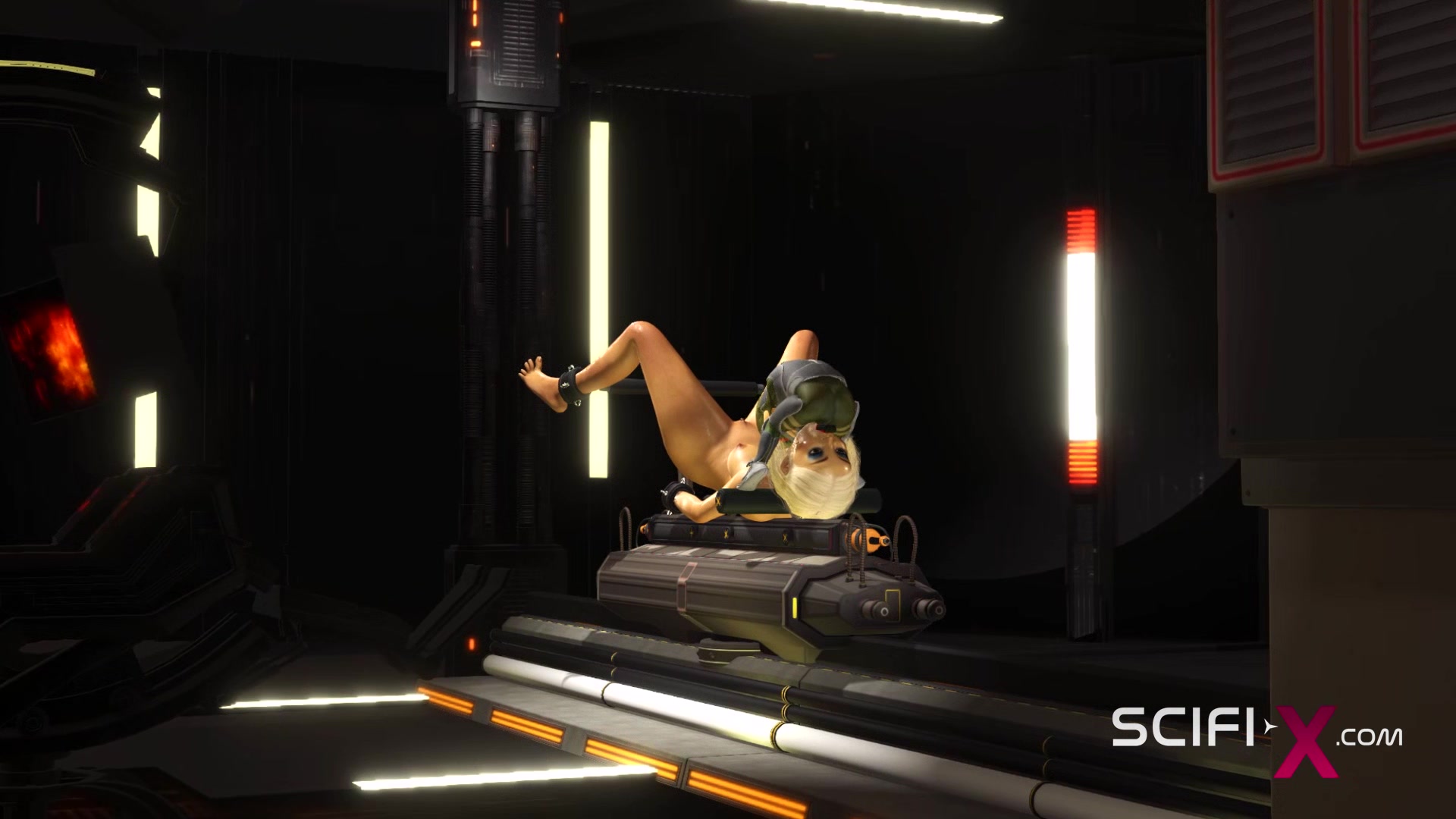Hot sex with alien. A sexy blonde has crazy fuck with a green alien in a spaceship
