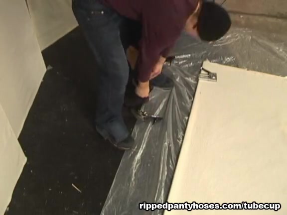 Bossy Russian blonde gets her pantyhose ripped