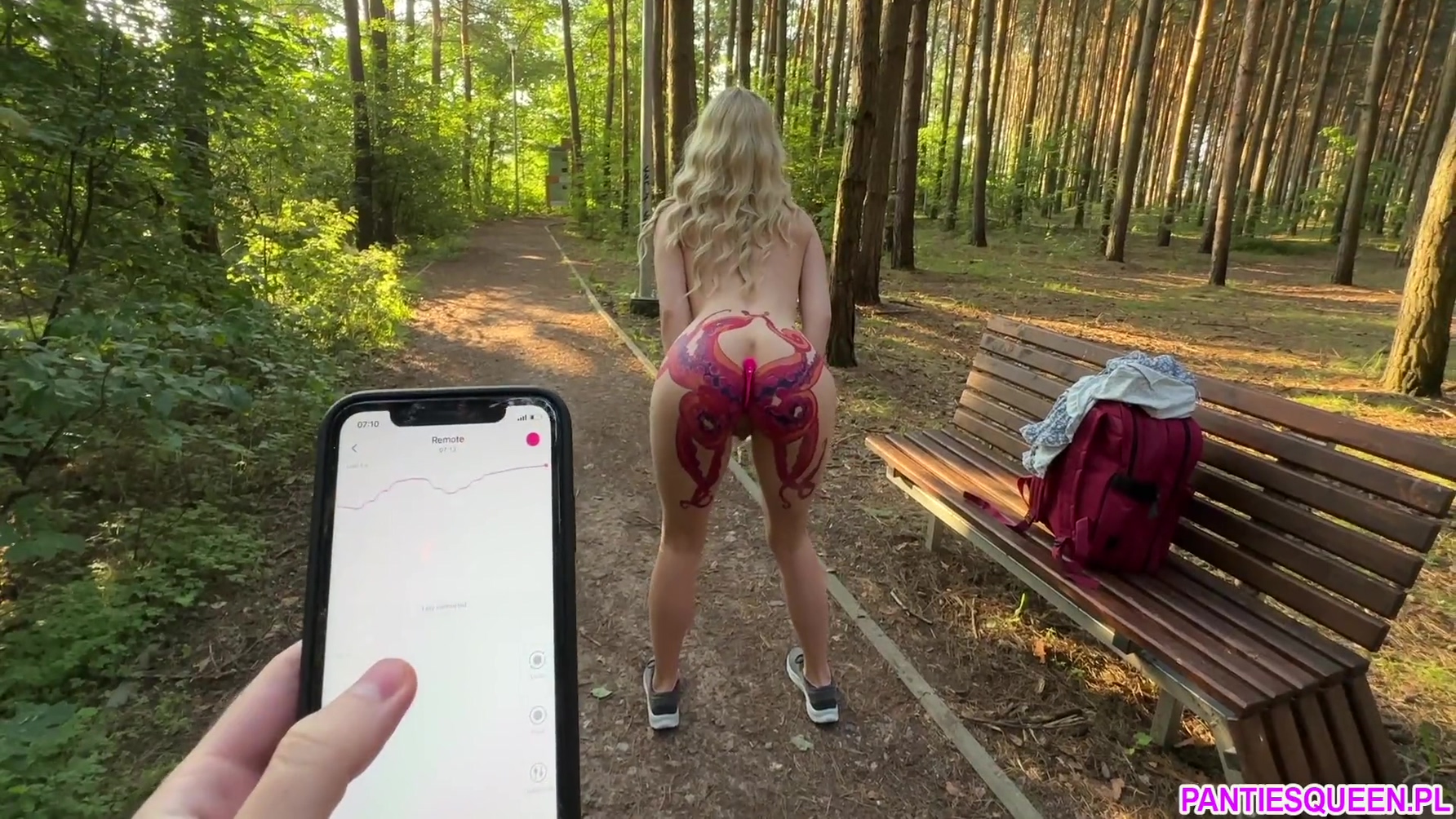 Public Dare - Stepsister Walks Around Naked Outdoors In Park And Plays With Remote Control Vibrator In Her Pussy
