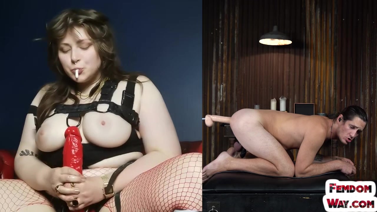 Dominating BBW femina punishes trapped male in his asshole