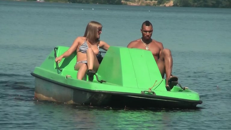 Titted golden-haired drilled hard in a boat