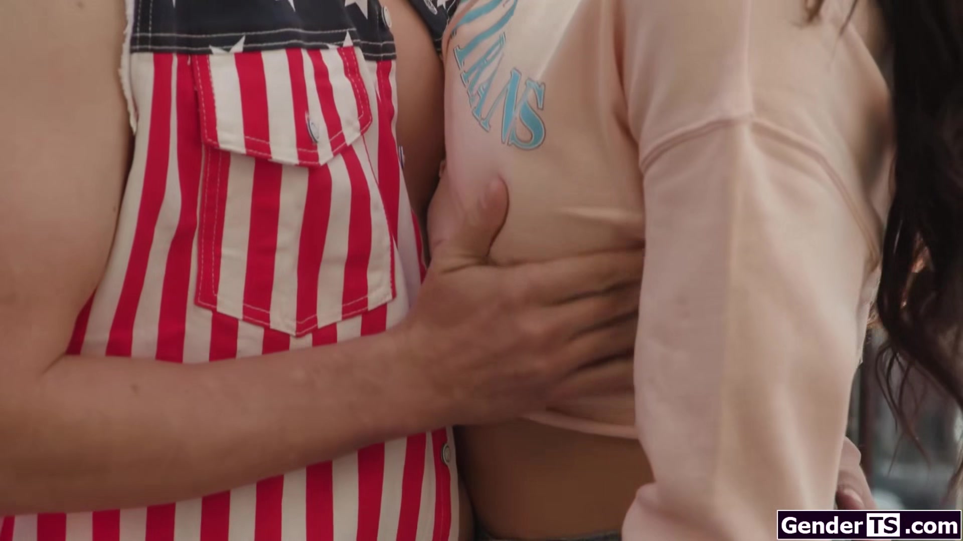 That busty Omega Pi trans babe is packing some serious meat