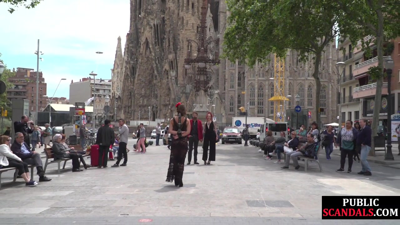 Public BDSM slut humiliated and spanked by audience