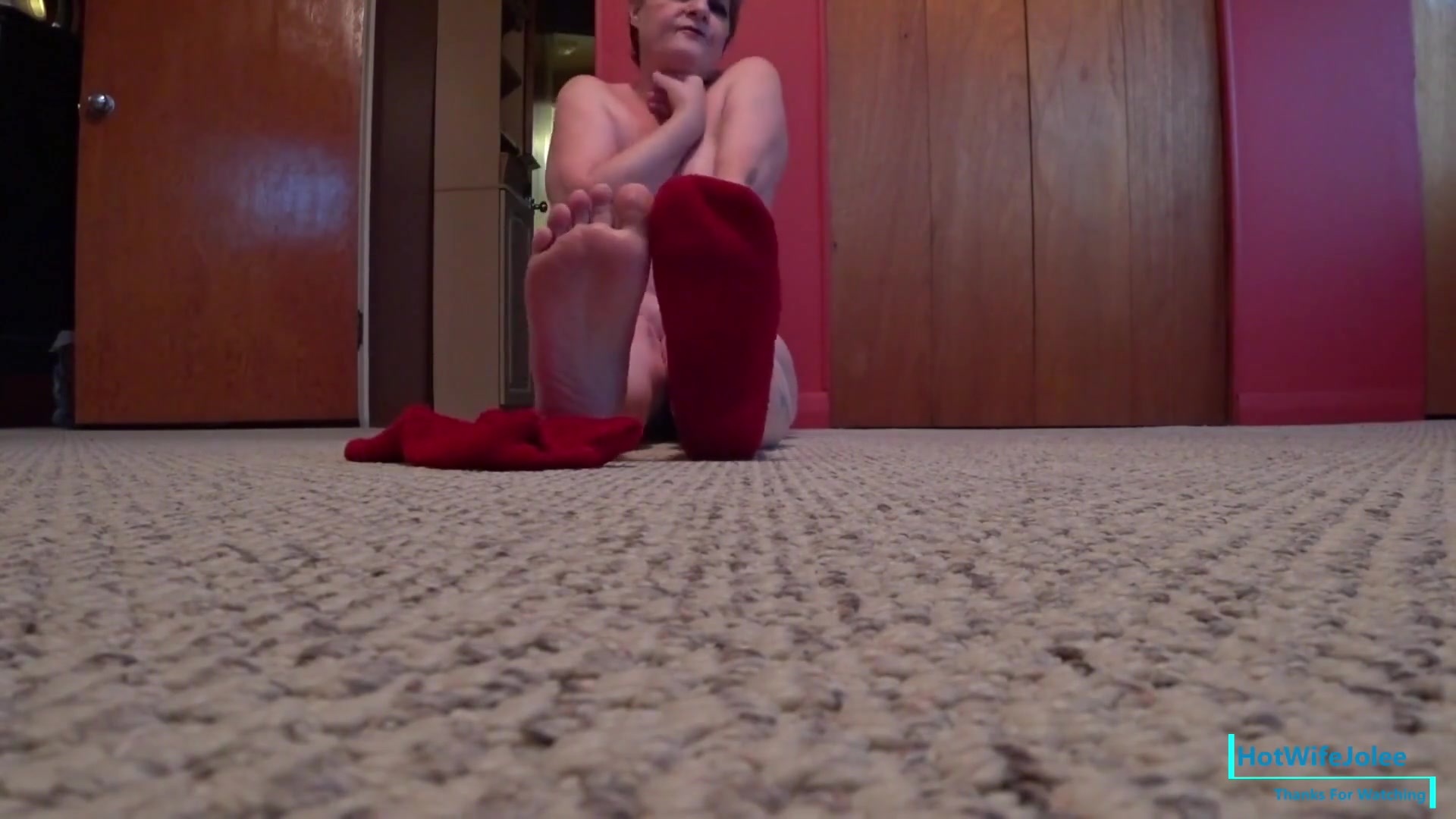 Fluffy Red Socks - CougarBabeJolee