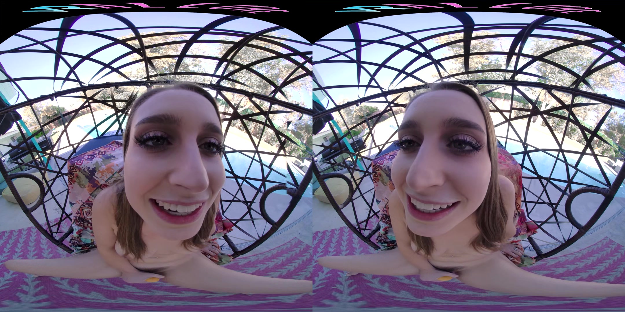 Horny blonde masturbates outside with her toys in virtual reality