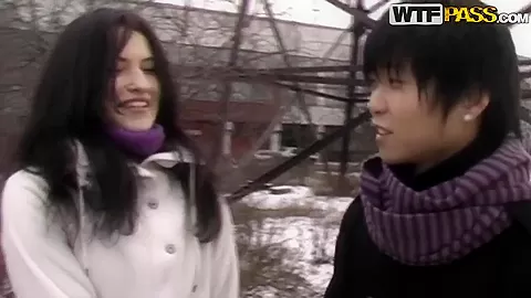 The brunette doll Nika doing public blowjob