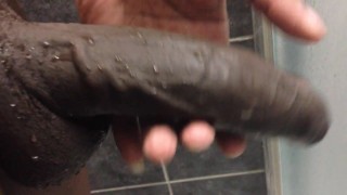 Stroking my big black dick in the shower