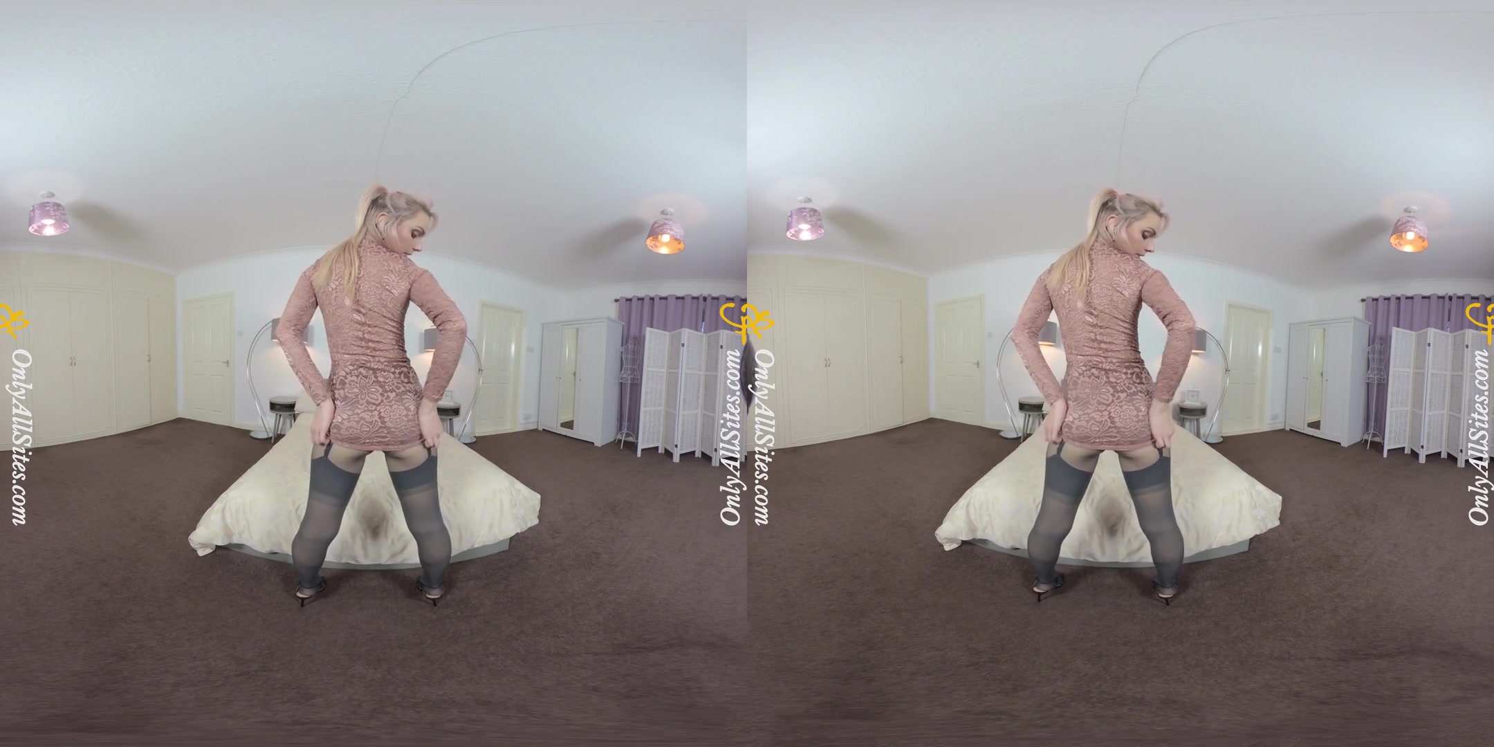 Chloe Toy - Lace Dress; Hot Blonde Strips Down to Pantyhow