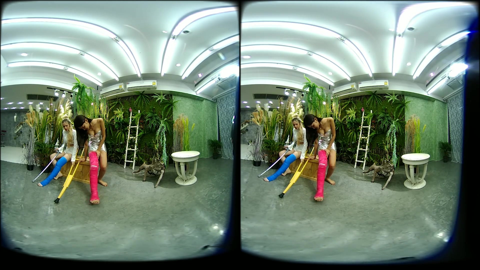 2 Girls With Long Cast Leg Visit A Flower Store 2 - VRpussyVision