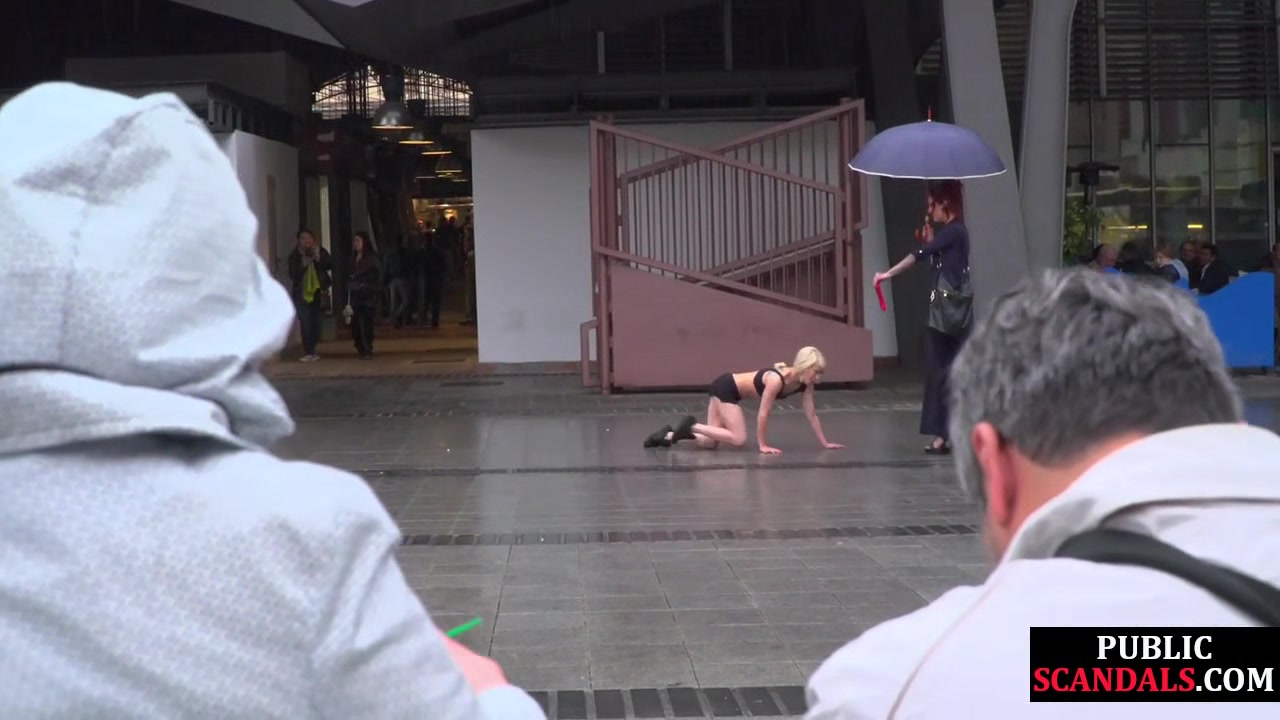 Public perverted naked slut seduced by BDSM lady outdoor