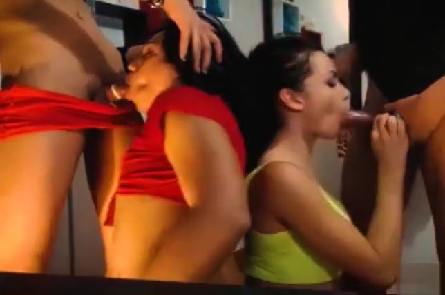 Four Shemales Having An Orgy on Cam
