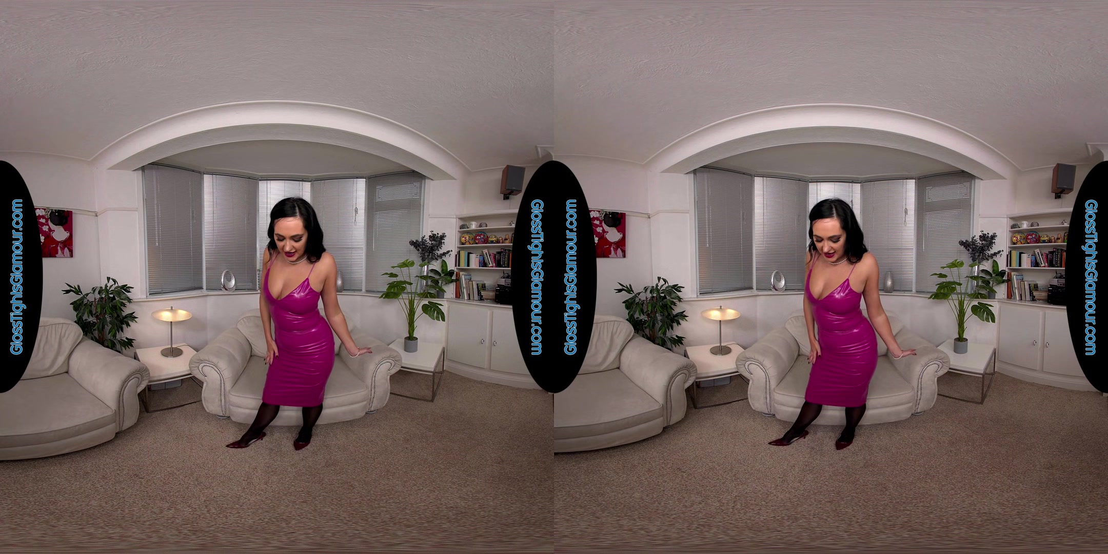 Bonnie Bellotti In Pink Pu Dress With Black Glossy Legwear Sans Gusset Joi - 8k Vr