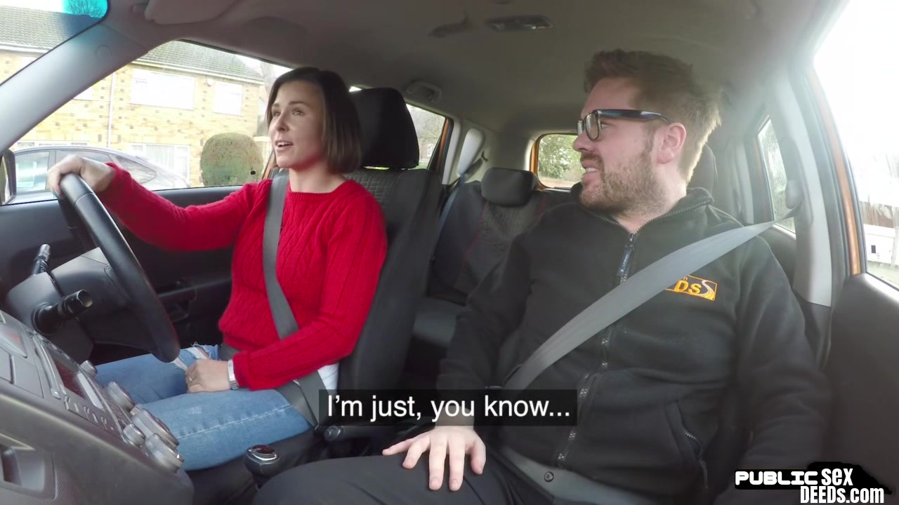 Big titted brunette fucked by instructor in the car in POV