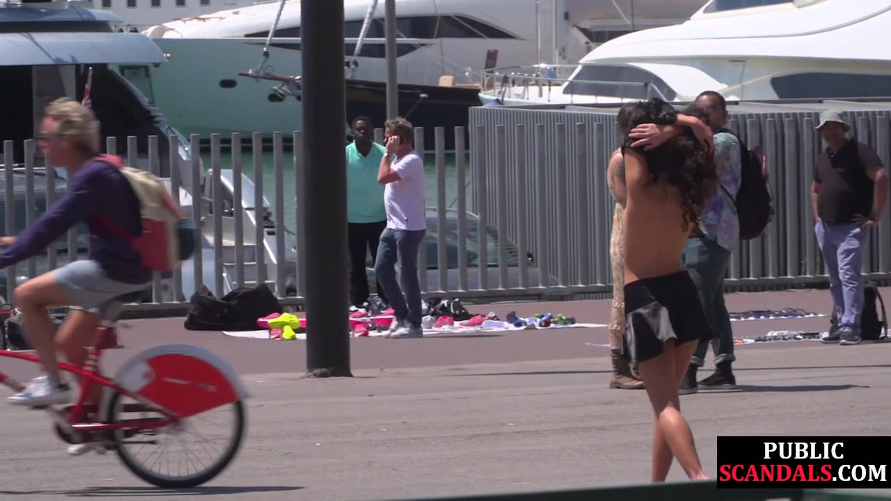 Public naked slut whipped outdoor by master and domina