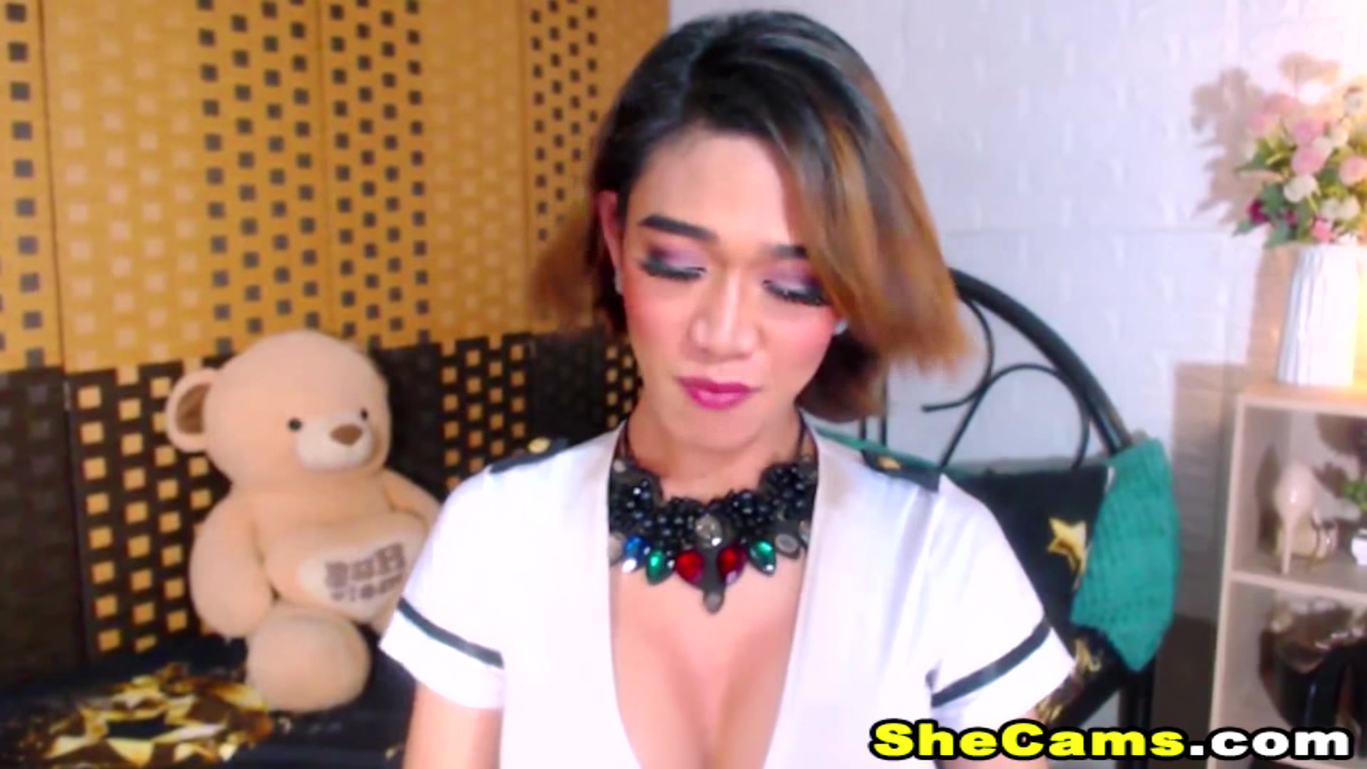 Awesome Ladyboy Licks Her Own Cum