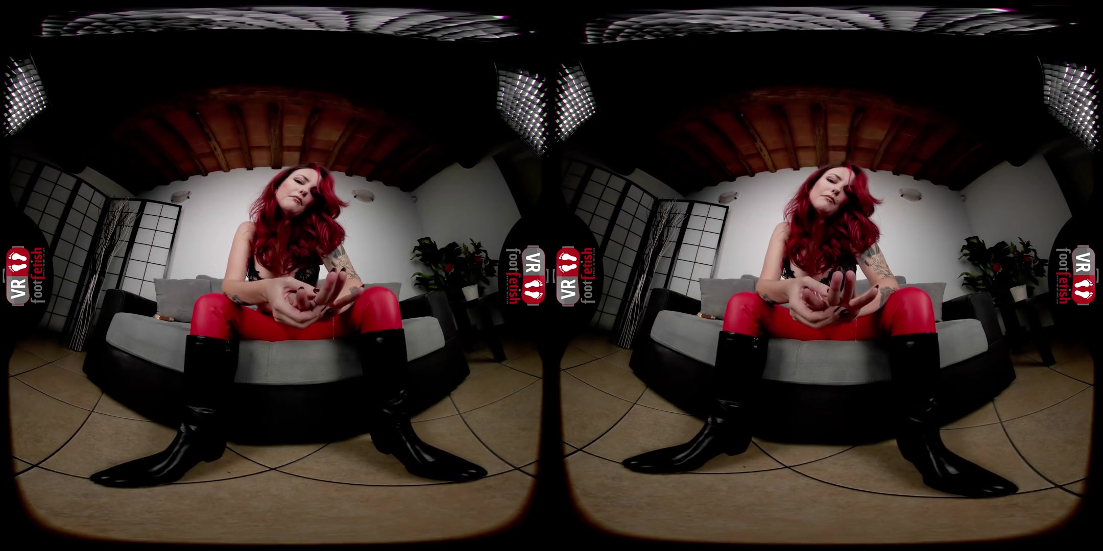 Commanding Redhead Showcases Her Grubby Boots And Sleek Leather Trousers