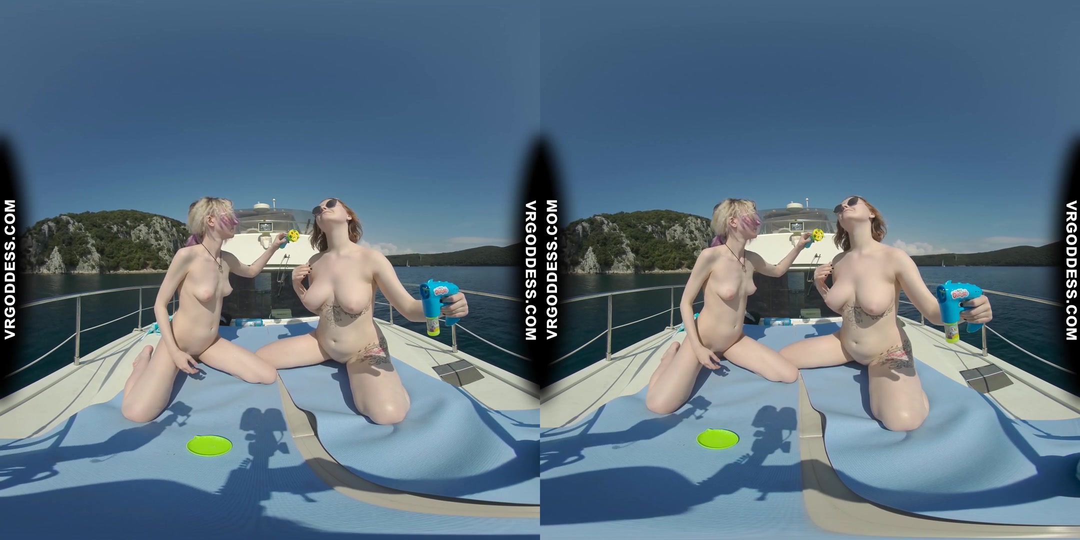 Ingrida And Diana Nude Sunbathing On A Yacht Vacation Playing With Bubbles