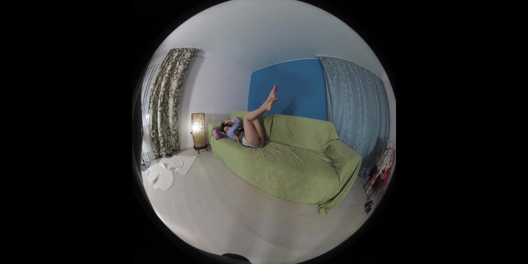 Arina Masturbates With Glass Toy On Sofa - Redhead Solo Model Lingerie Toying
