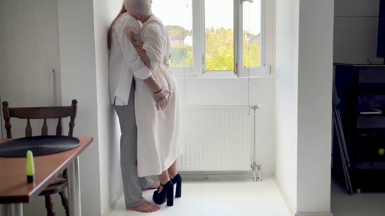 Standing Doggy With Long Haired Boy And Shaved Bald Head Girl - Wide Hips