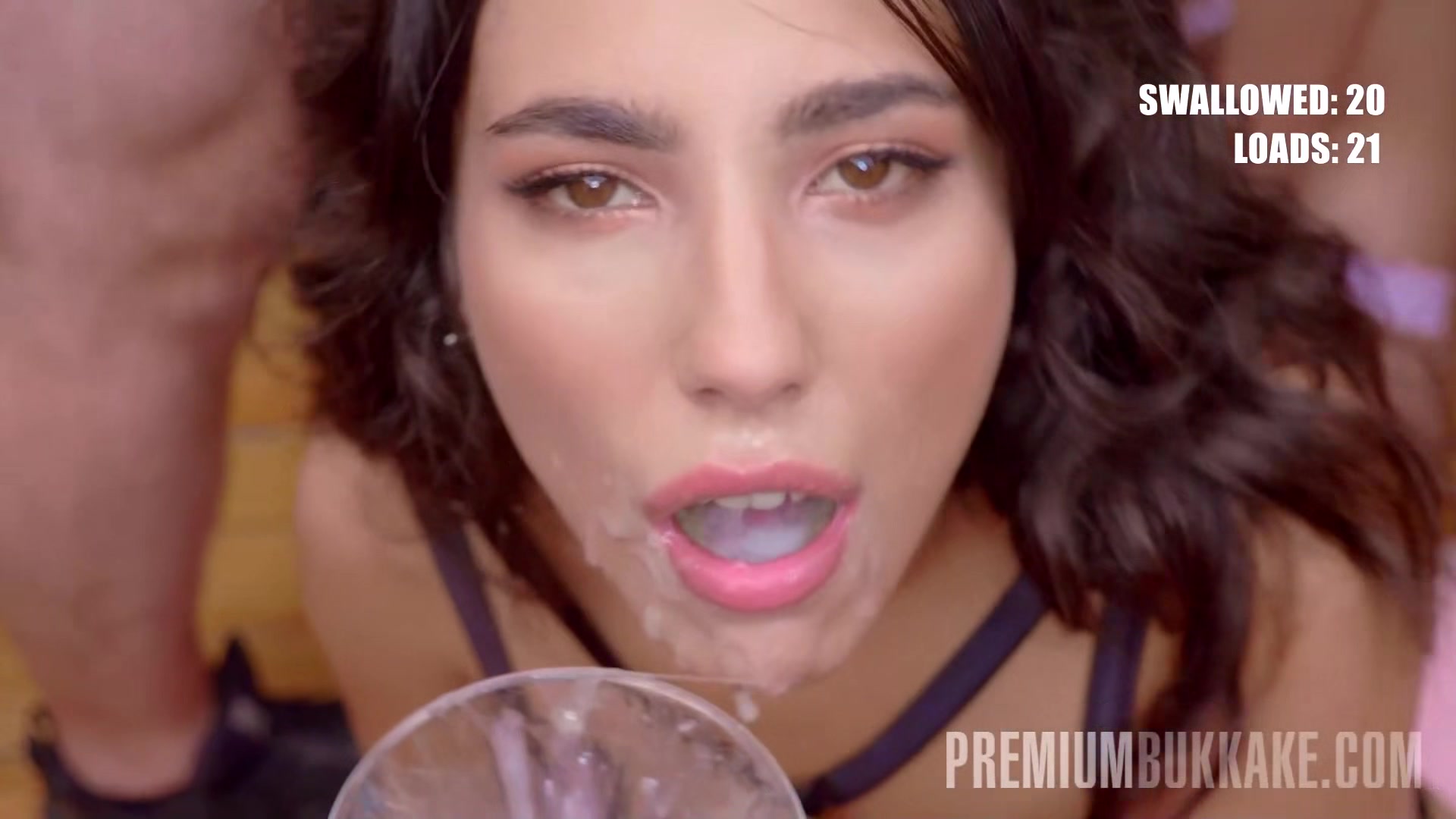 PremiumBukkake - Sherezade Lapiedra swallows *** cumshots