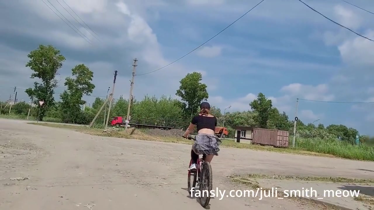 Follow The Girl Cyclist Who Rides Without Panties Under Her Skirt