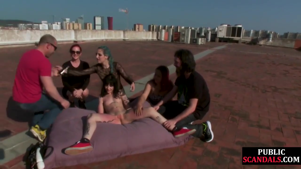 Submissive Piercing And Tattoos teen 18+ Outdoor Toyed By Group