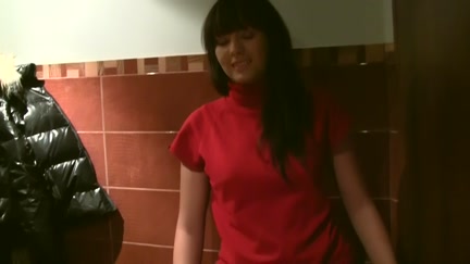 Brunette Hair receives screwed in the restroom