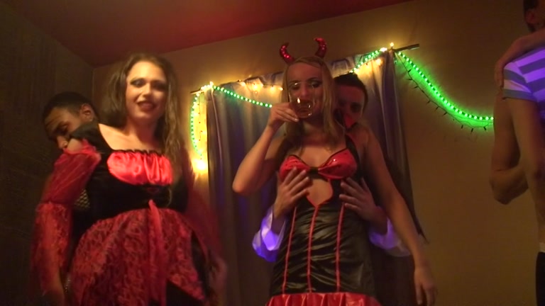 Sexy students 18+ celebrate Halloween scene 3
