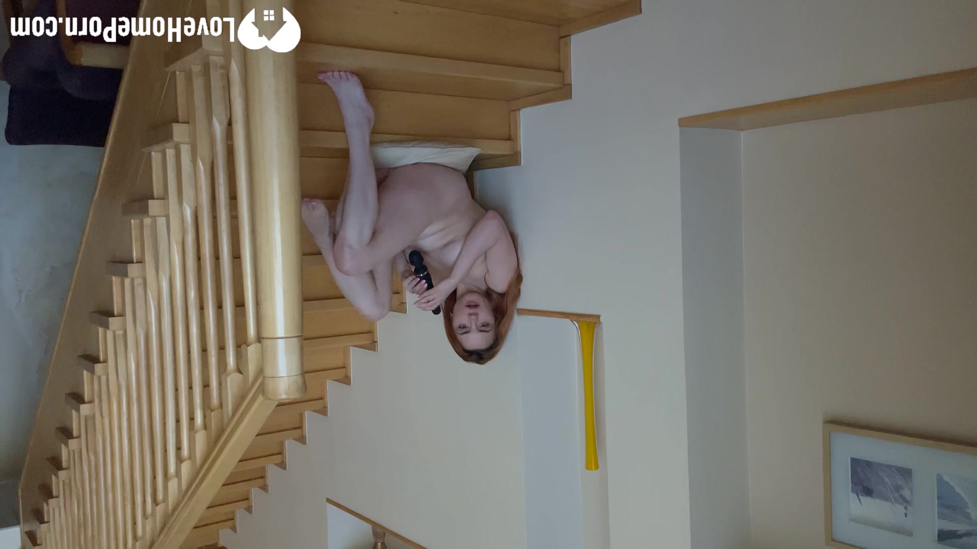 Stripping and playing with myself on the staircase