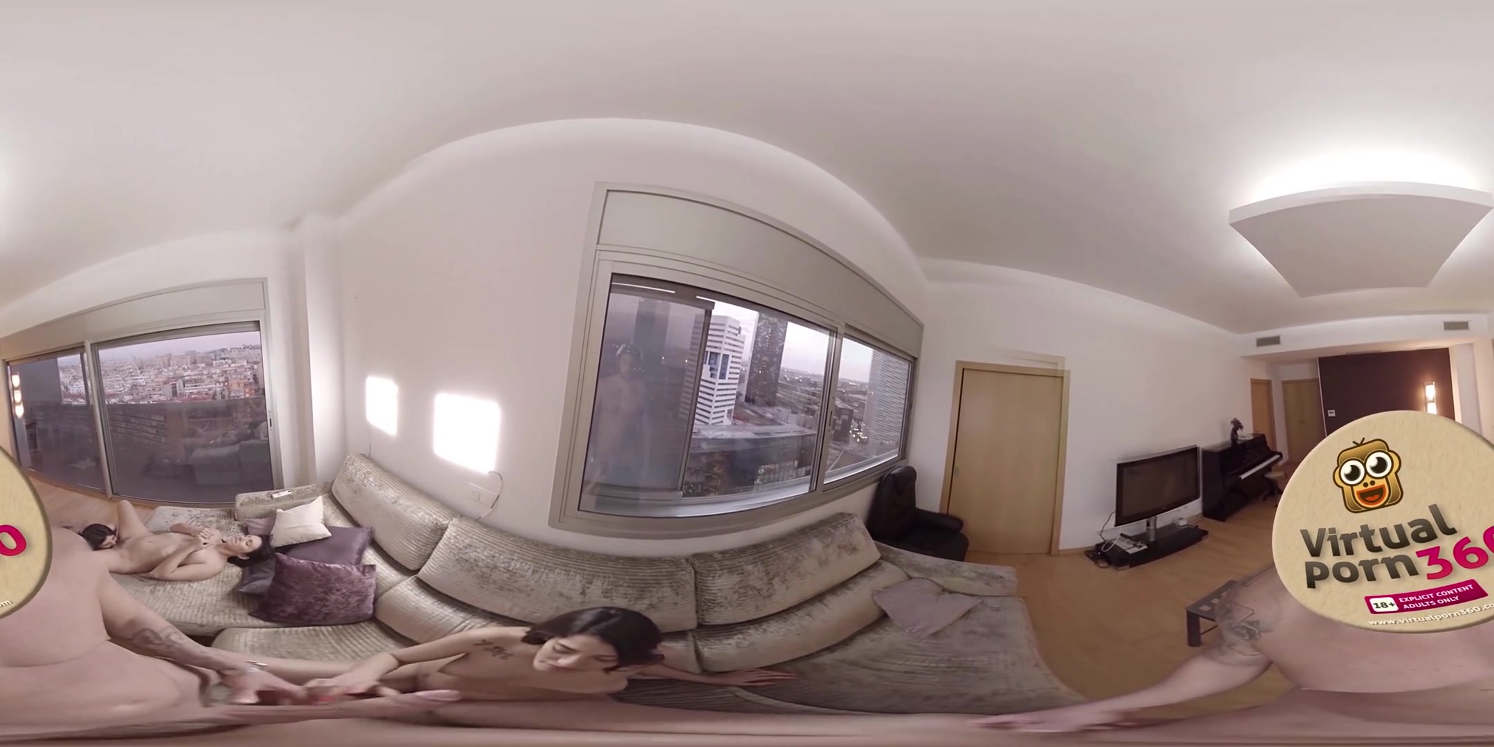 Three Naughty Brunettes and One Fat Cock in a Dirty Orgy - VirtualPorn360