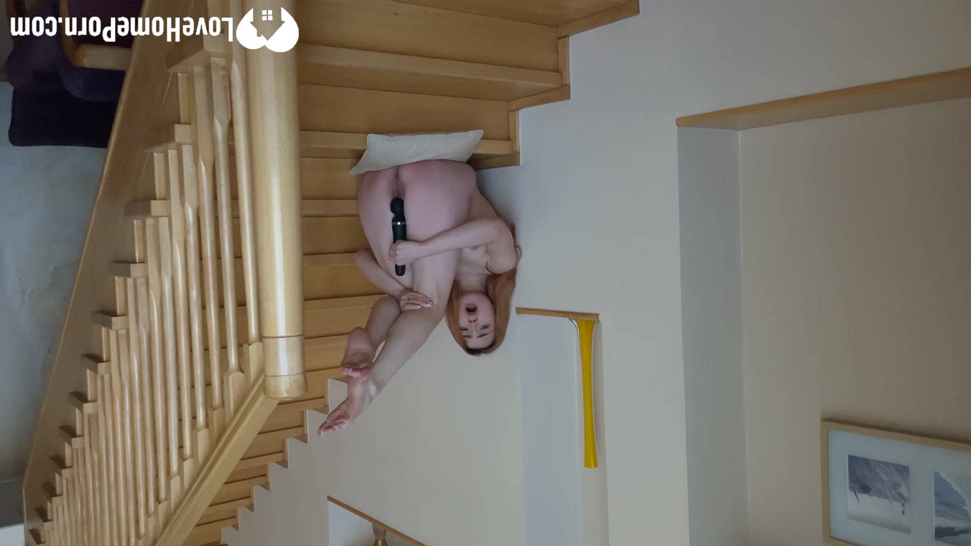 Stripping and playing with myself on the staircase