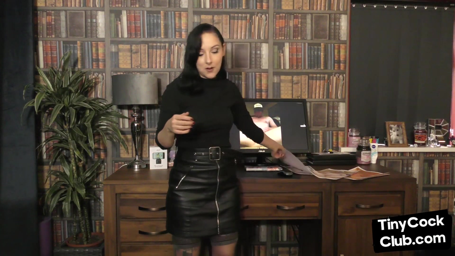Small dick dirty talking session by femdom babe in leather