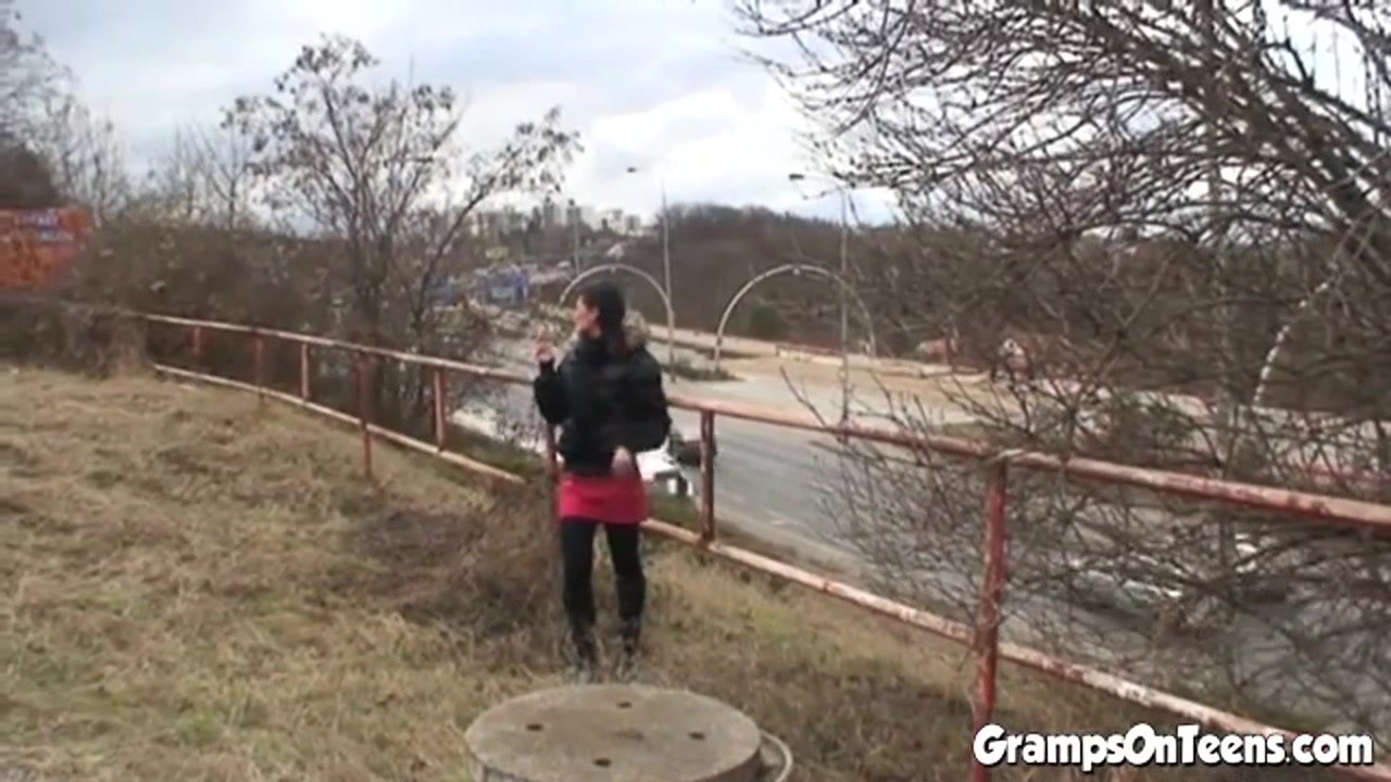 Teen doggystyled by gramps in public fuck