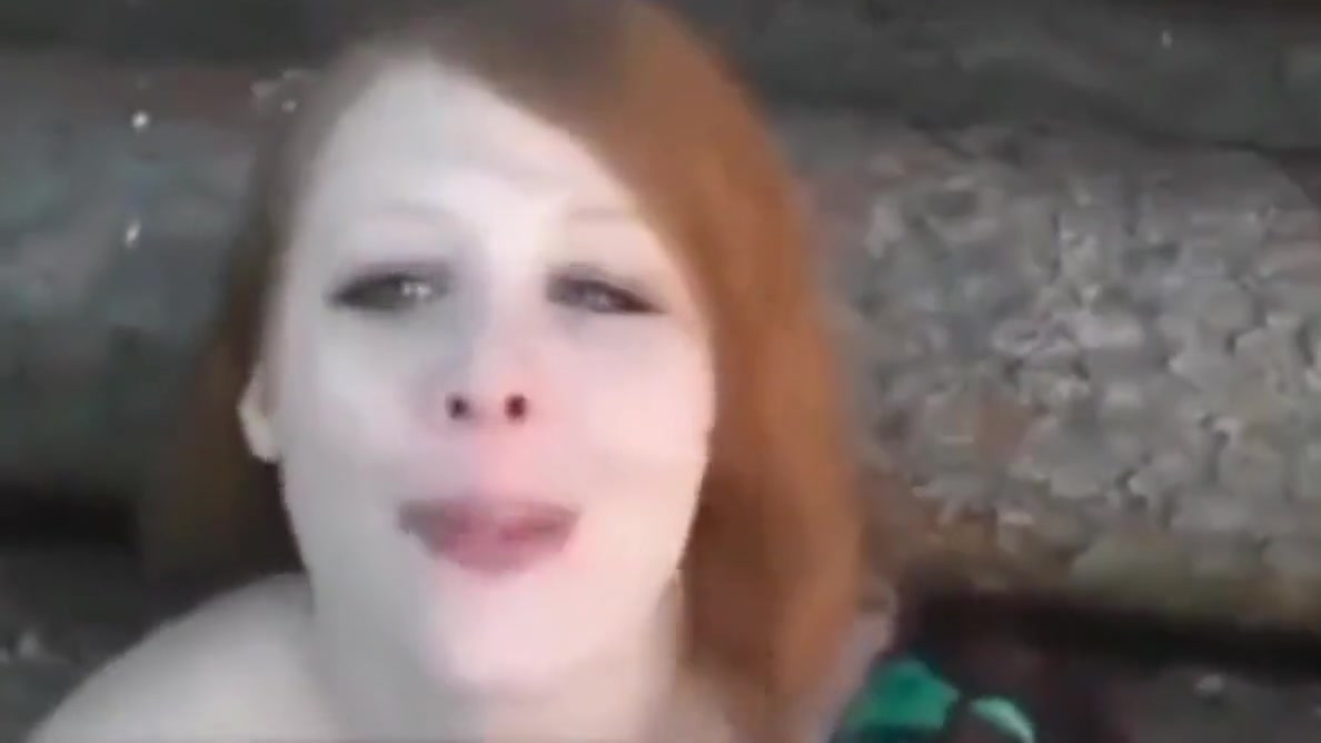 Horny Redhead Babe Gives Deepthroat Blowjob Outdoor