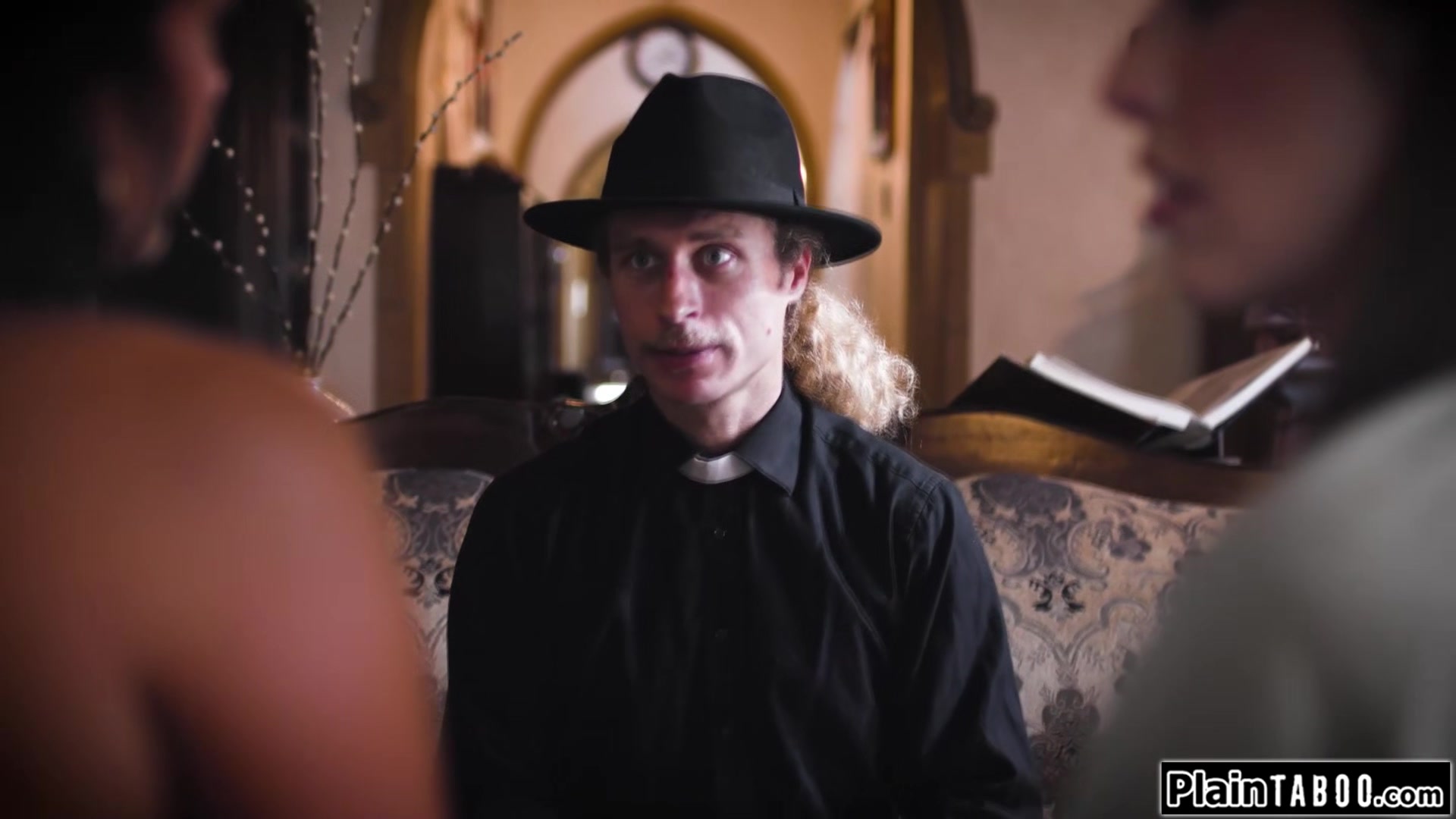 Lesbian couple convert priest by facesit and sucking him off