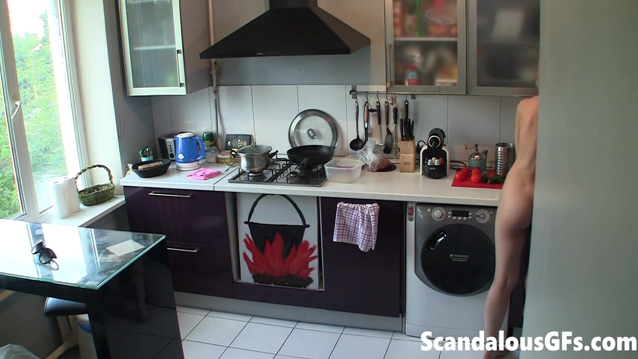 Sexy blonde teen in the kitchen on spycam