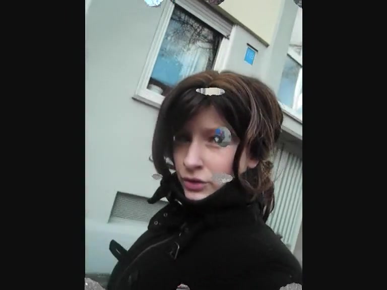 Brunette busty exhibitionist masturbating in public