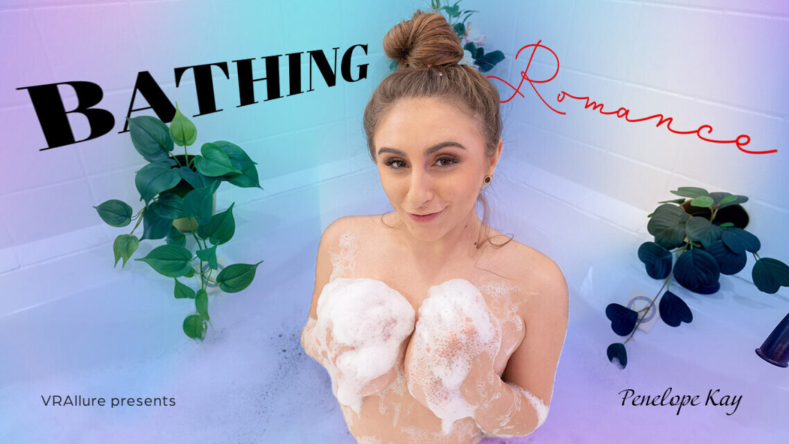 Naturally busty babe plays with her toys while in a bubble bath in VR