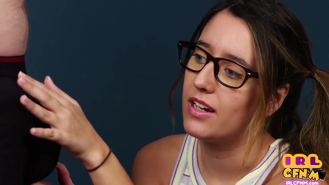 CFNM amateur 21yo cutie with glasses giving BJ to her BF