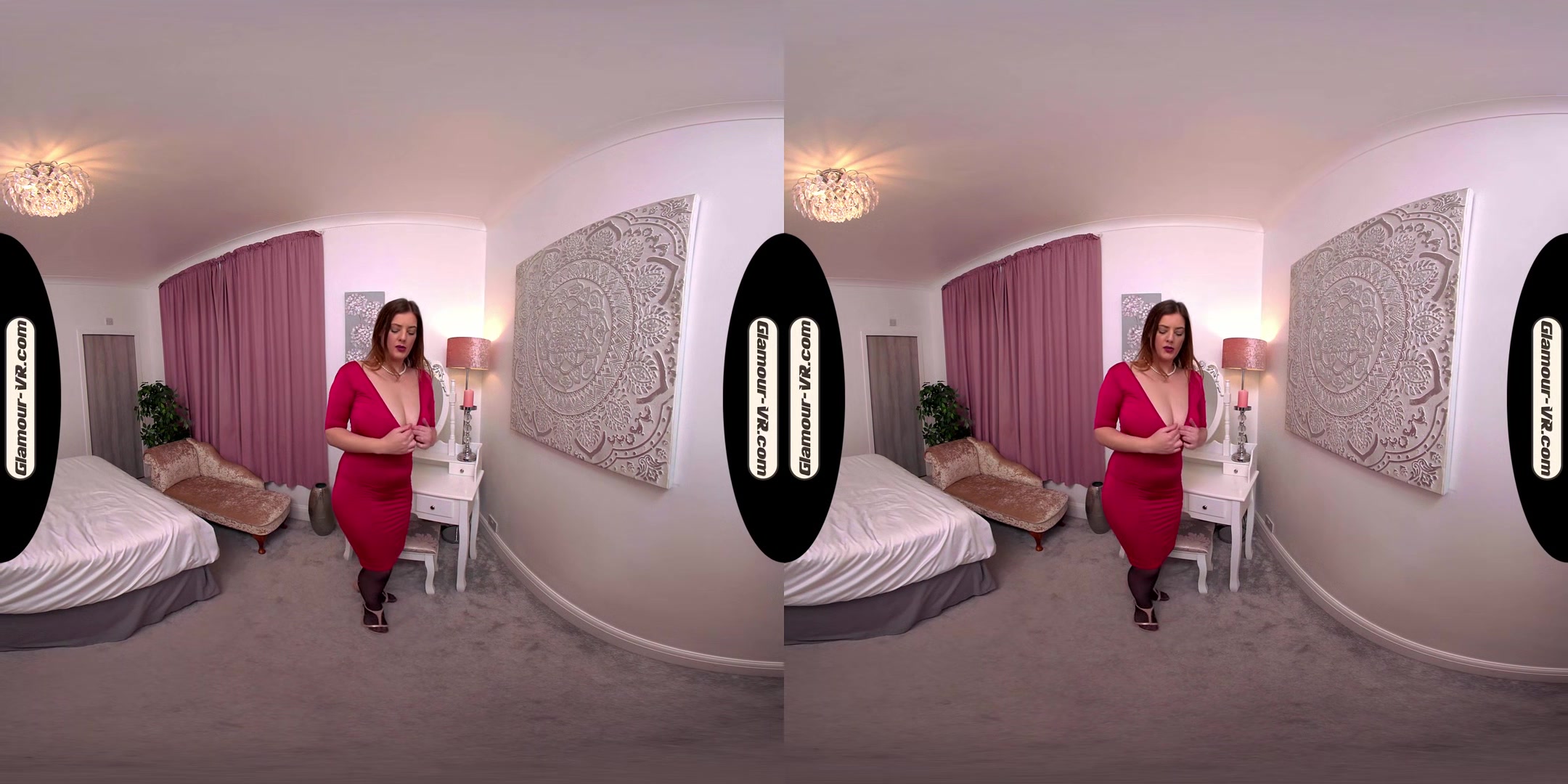 Lottii Rose Red Dress & Black Stockings Tease Show - 8k Vr